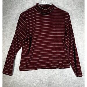 Woolrich Womens Top Sz L Red Striped Ruby Cotton Blend Long Sleeves Turtle Neck